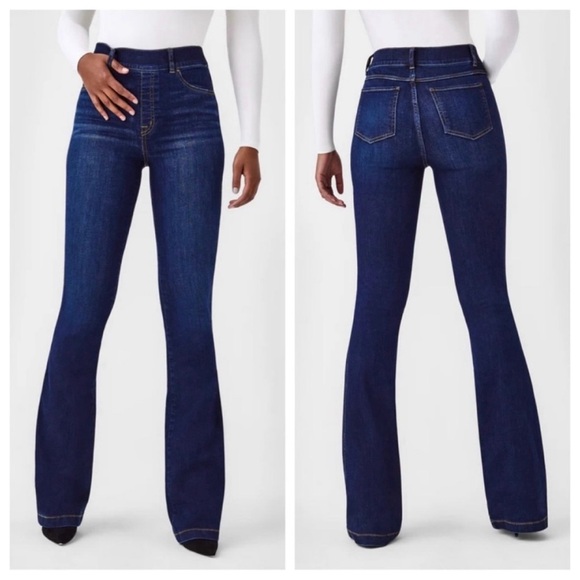 Spanx SpanxShape Everywhere Flare Jeans Wide Leg Denim Stretch Pull-On Blue